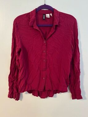 H&M Divided Pink Button Down Collared Long Sleeve top blouse shirt Size 2